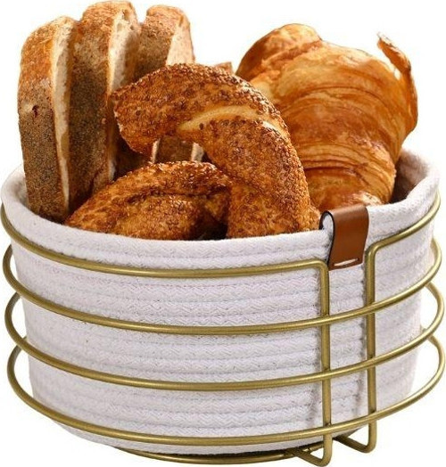 Gold Yuvarlak Ekmek Sepeti Şık,Ekmeklik Hasır Örmeli Makrome-Çok Amaçlı Metal Paslanmaz