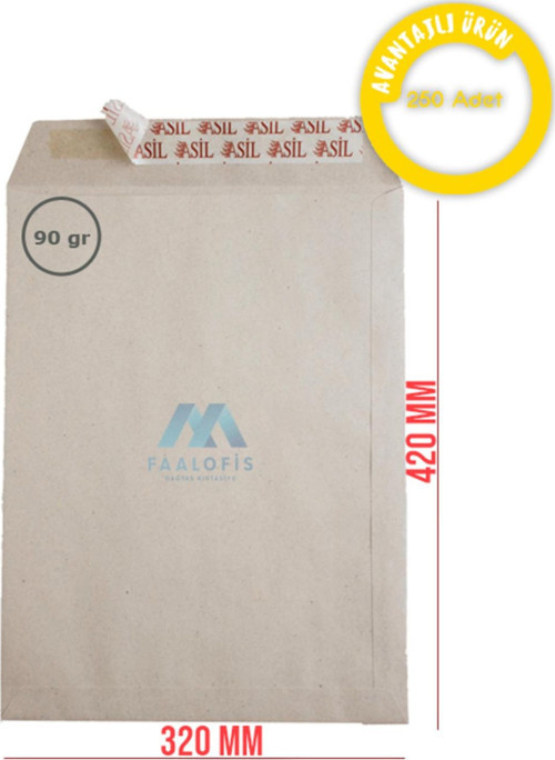 Asil Doğan Torba Zarf 32x42 İmt.Kraft 90 gr Silikonlu 250 Adet