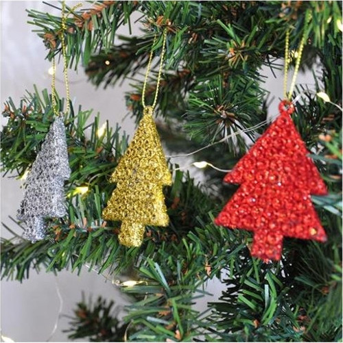 Kika Joy Ağaç Süsü Simli Çam 3Lü 7cm