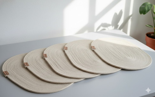 DEKORATİF 6 ADET OVAL SUPLA 30*45CM KREM AMERİKAN SERVİS RUNNER