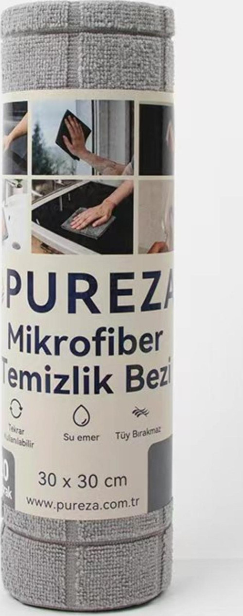 Gri Rulo Mikrofiber Temizlik Bezi 30X30 cm 20'li- Mutfak, Banyo, Cam ve Araba Için
