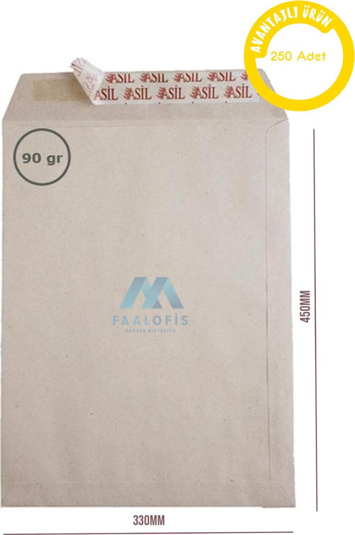Asil Doğan Torba Zarf 33x45 İmt.Kraft 90 gr Silikonlu 250 Adet