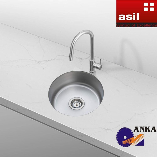 Tezgah Altı Evye, 38 cm çap, Yuvarlak Mutfak Evyesi, 304 Kalite Paslanmaz Çelik