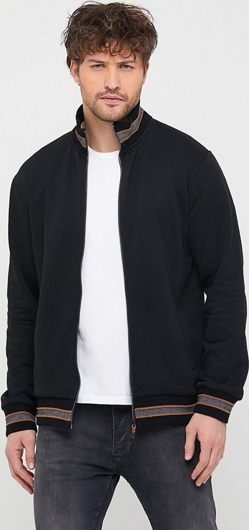 Erkek Siyah Regular Fit Dik Yaka Fermuarlı Uzun Kollu Hırka