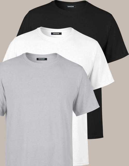 Erkek Çok Renkli T- Shirt Regular Fit Rahat Kesim Bisiklet Yaka 3'lü Basic Tişört Paketi