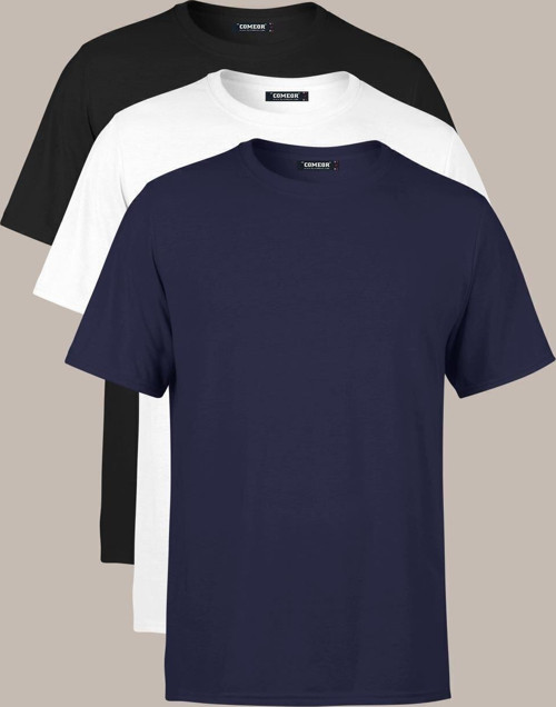 Erkek Çok Renkli T- Shirt Regular Fit Rahat Kesim Bisiklet Yaka 3'lü Basic Tişört Paketi