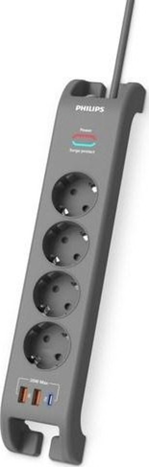 Philips SPN4140GA Akım Korumalı Priz 4'lü + 2x Usb-A 18W + 1x Usb-C 20W - 2m Kablo