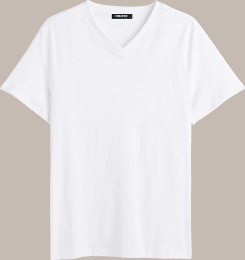 Erkek Beyaz Basıc Regular Fit Pamuklu Kısa Kollu V Yaka T-shirt