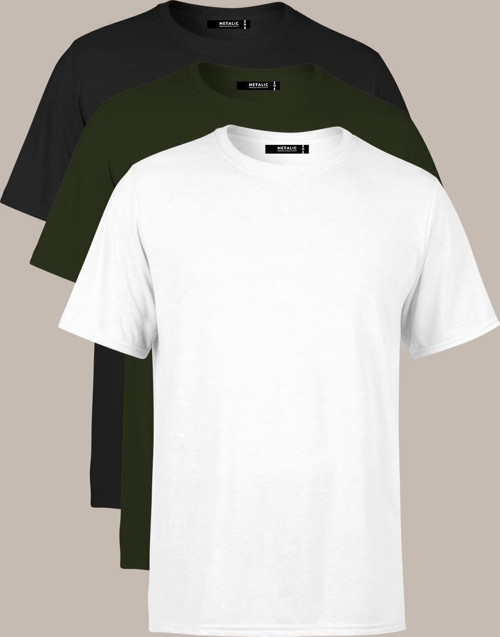 Erkek Çok Renkli T- Shirt Regular Fit Rahat Kesim Bisiklet Yaka 3'lü Basic Tişört Paketi