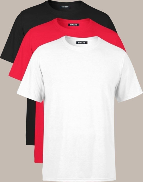 Erkek Çok Renkli T- Shirt Regular Fit Rahat Kesim Bisiklet Yaka 3'lü Basic Tişört Paketi