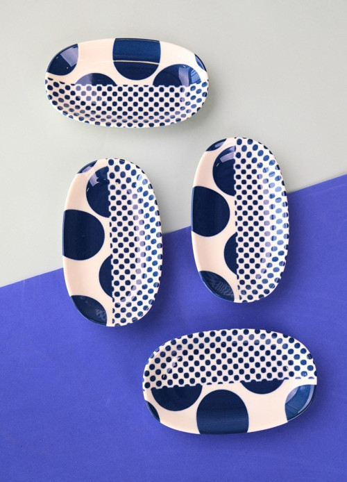 Porselen Spotty Oval Kayık Tabak 15x8,5x2cm 4 Parça
