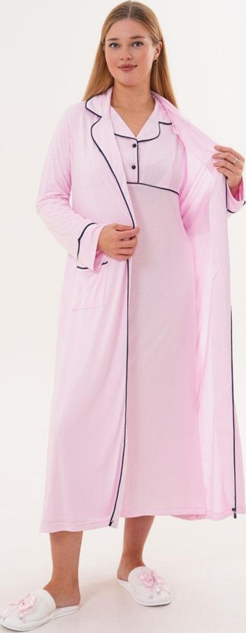 Mecit 6334 Pembe Kadın Sabahlıklı Gecelik Takımı