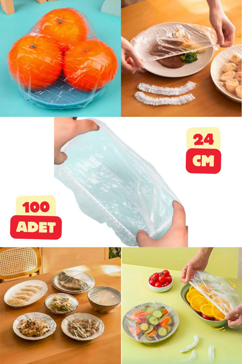 100 Adet 24 Cm Tabak Tencere Koruma Bonesi Lastikli Tazelik Koruyucu Çok Amaçlı Mutfak Poşeti