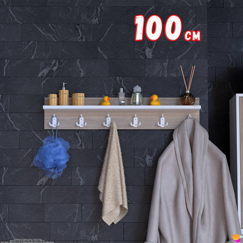 KEDİ Serisi (96,4x18 cm) 6'lı Set 18 Kancalı Banyo Askısı | Ekstra Düzen ve Yer Tasarrufu
