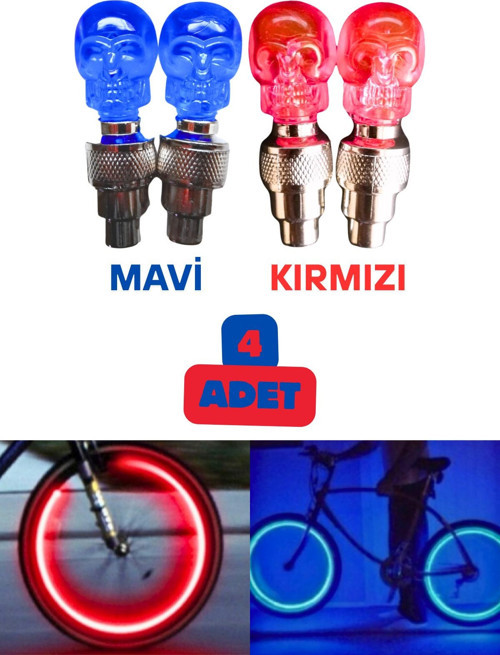 2 Çift Hareket Sensörlü Led Işıklı Sibop Kafatası Şekilli Bisiklet Araç Motor Sibop Kapak Lambası