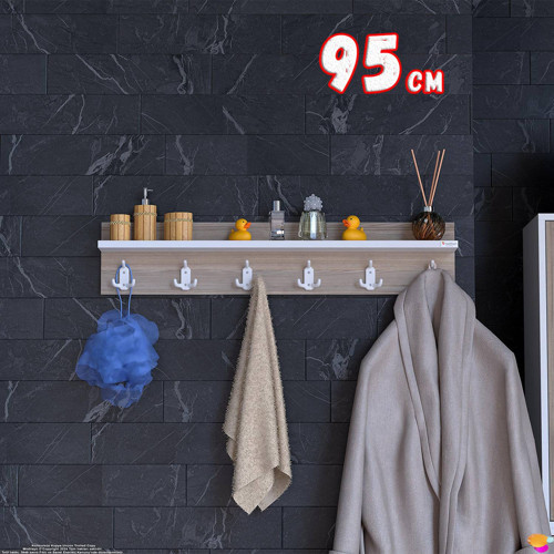 Kedi Serisi 91,4x18cm 6’lı Banyo Askısı Seti | 18 Kancalı Raflı Düzenleyici Yer Tasarrufu