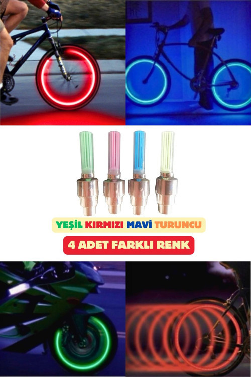 4 Adet Farklı Renk Hareket Sensörlü Sibop Led Işığı Bisiklet Araç Motor Tekerleği Kapak Lambası Işık