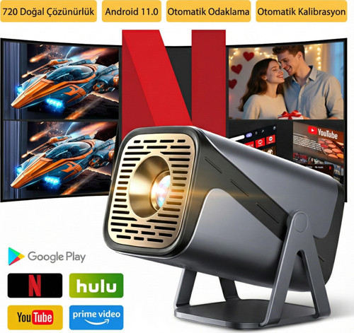 YDH-Q320 Kısa Mesafe Projektör – 720P, 4K Destekli, Android 11, Kablosuz Ekran Yansıtma, 600 Lümen (İç & Dış Mekan)