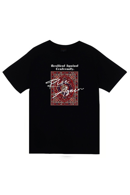 Motif - Halı - Dokuma Baskılı Unisex %100 Pamuk Siyah T-shirt