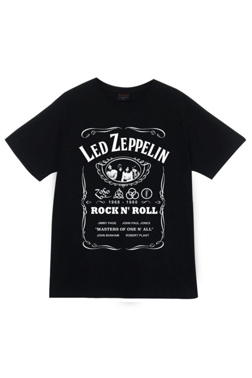 Led Zeppelin Baskılı Unisex %100 Pamuk Siyah T-shirt