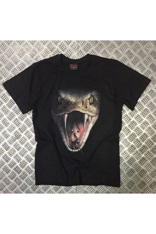 Unisex Siyah Yılan Baskılı T-Shirt