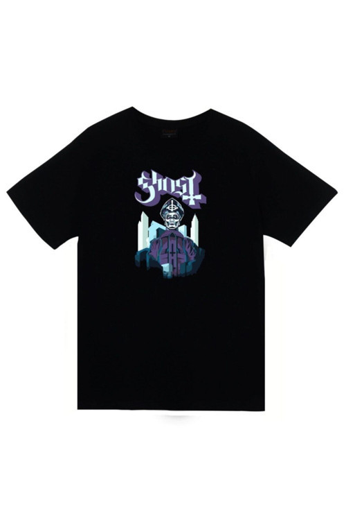 Ghost Baskılı Unisex %100 Pamuk Siyah T-shirt
