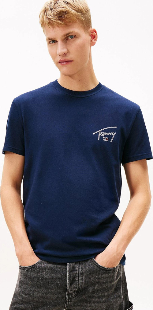 TJM Normal Kesim İmzalı Sırt Baskılı Erkek Mavi T-shirt DM0DM22320C1G
