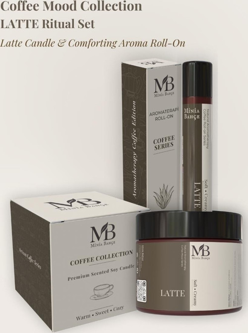 Latte Ritüel İkili Set – Latte Soy Wax Mum (100 g) + Latte Aroma Roll (10 ml)