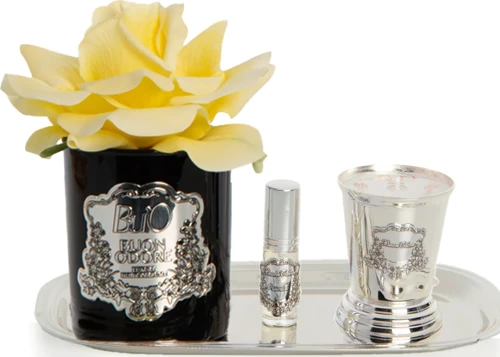 Siyah Silver Pirinç Mum ve Gül Set Luxury Home Perfume