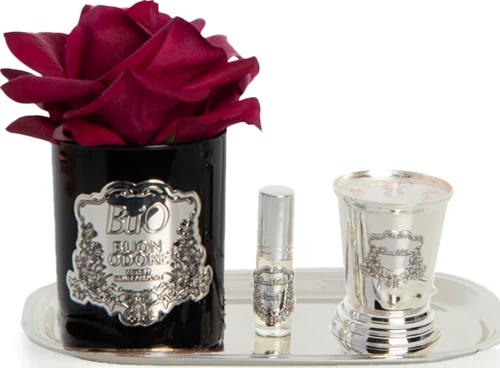 Siyah Silver Pirinç Mum ve Gül Set Luxury Home Perfume