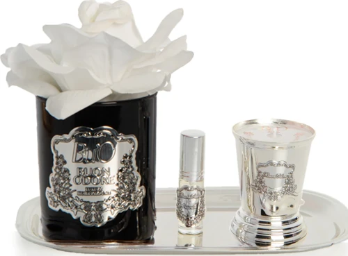Siyah Silver Pirinç Mum ve Gül Set Luxury Home Perfume