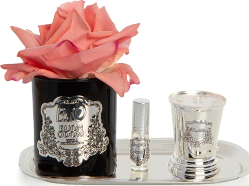 Siyah Silver Pirinç Mum ve Gül Set Luxury Home Perfume