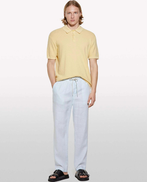 %100 Keten Beli Büzgülü İpli Slim Fit Pantolon Erkek Açık Gri Pantolon - 325P4AGHSF043