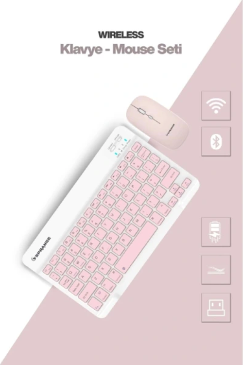 Pembe Kablosuz Klavye Ve Mouse Seti
