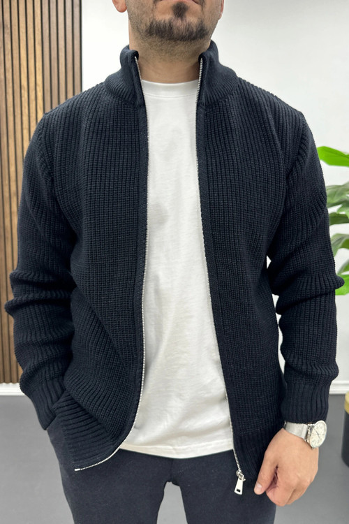 Erkek Slim Fit Fermuarlı Hırka Lacivert Edw434