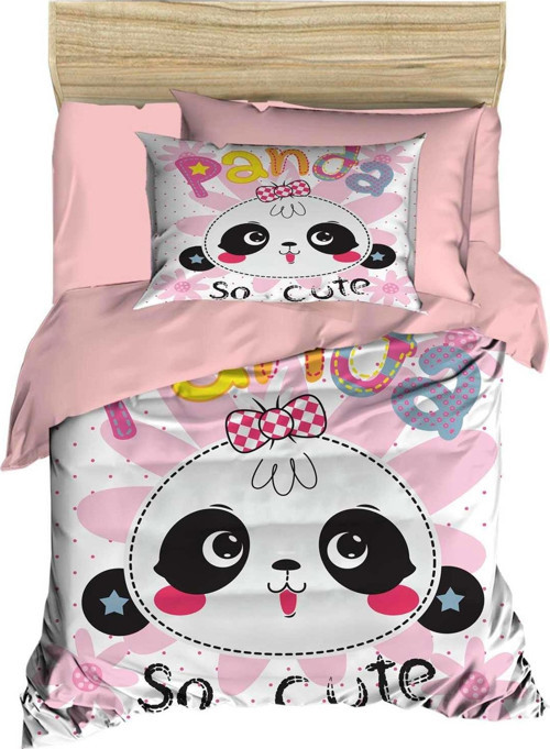 Yenidoğan Kız Bebek Nevresim Takımı %100 Pamuklu Panda So Cute