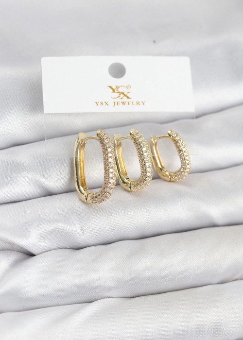 Pirinç Gold Renk Zirkon Taşlı Halka Model YSX Trio Küpe Seti