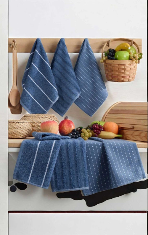 6 lı Luna Naturel Mutfak Havlu Seti %100 Pamuklu 30X50 Cm Lacivert
