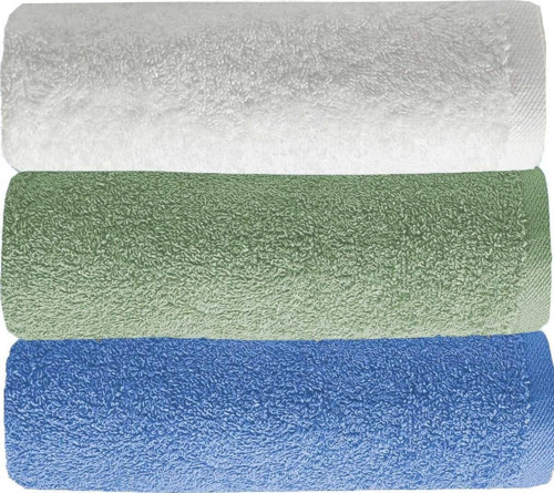 3 lü Düz Renk El Yüz Havlu Seti %100 Pamuklu 50x90 Cm Mavi-Yeşil-Beyaz