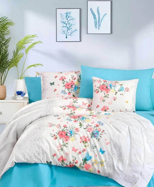 Çift Kişilik Ranforce Nevresim Takımı %100 Pamuklu Butterfly