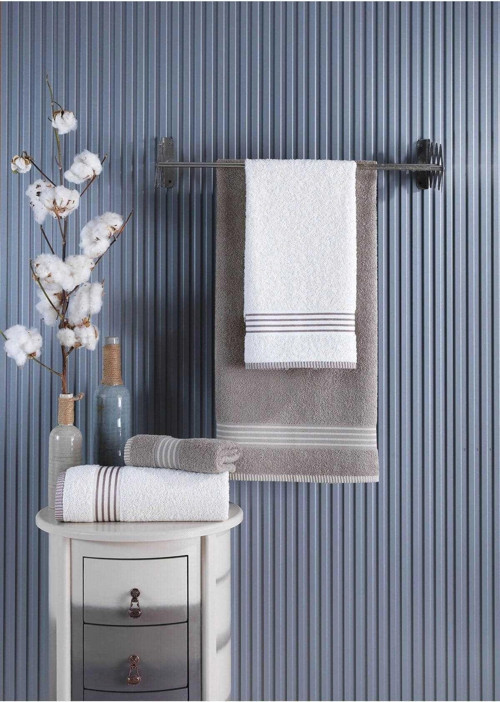 4 lü Kadın Erkek Banyo Havlusu Takımı Oscar Bej-Krem