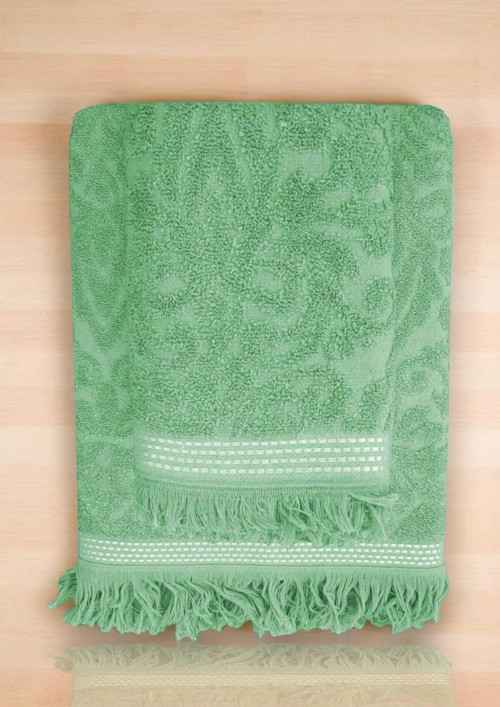 2 Parça Jakarlı Banyo Havlu Takımı %100 Pamuklu 90x150 Cm Arden Yeşil