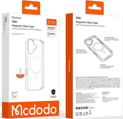 PC-1824 iPhone 17 Kamera Düğmeli Manyetik Şeffaf Kılıf