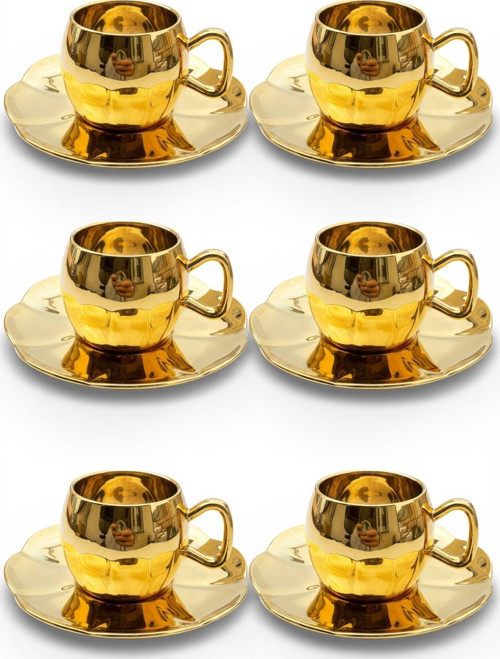 6 Kişilik Porselen Kahve Fincan Takımı Gold tr3129