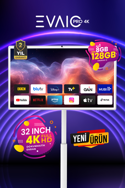 EVAIO PRO 4K 32" Android Smart Taşınabilir LED TV