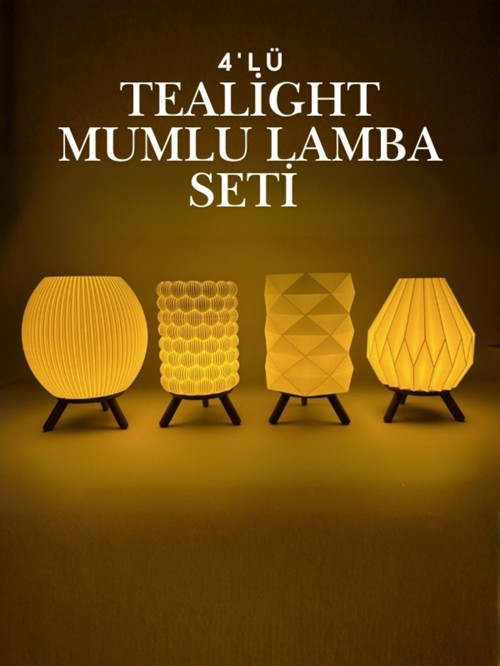 13 cm 4'lü Masaüstü Dekoratif Lamba Seti - Tealight Mumlar Dahil Modern Tasarım