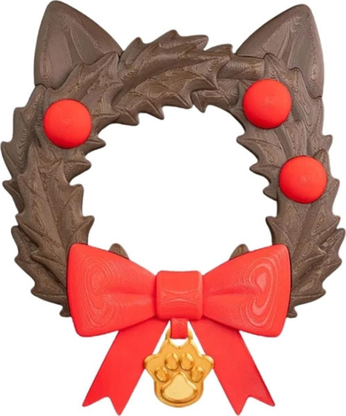 Yılbaşı Özel - Kedi Temalı - 21 cm Ahşap Dokulu Kapı Süsü - Patili Kolye - 3D Baskı