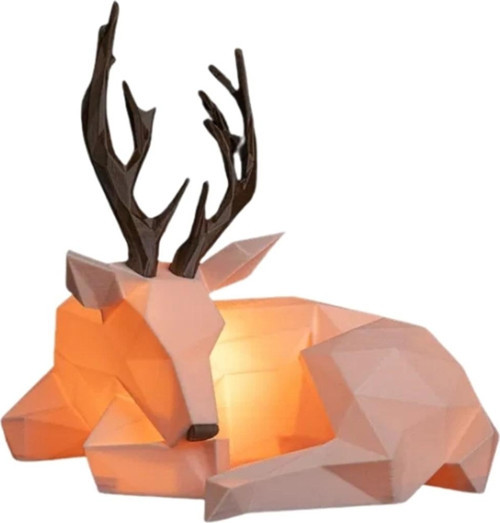 Yılbaşı Özel - 17 cm Geyik Figür Gece Lambası - Modern Işıklı Dekorasyon - LED Dahil - 3D Baskı