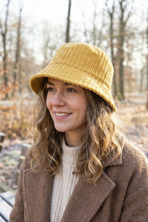 Kadife Hardal Bucket Kova Şapka