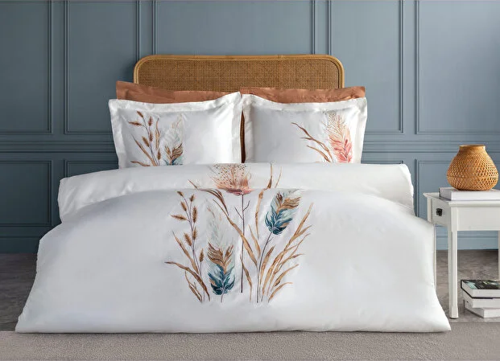 Bohem Nakışlı Pamuk Saten Çift Kişilik Nevresim Takı mı - Krem